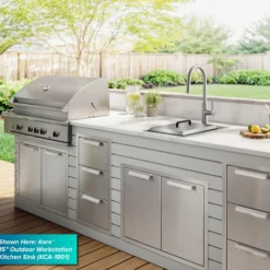 15” Outdoor Drop In / Top Mount 16-Gauge Marine Grade T-316 Stainless Steel Single Bowl Workstation Kitchen Sink with Outdoor Sink Cover