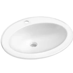 22” Oval Porcelain CeramicSelf-Rimming Drop-InTop MountBathroom Sinkin Whitewith OverflowDrain