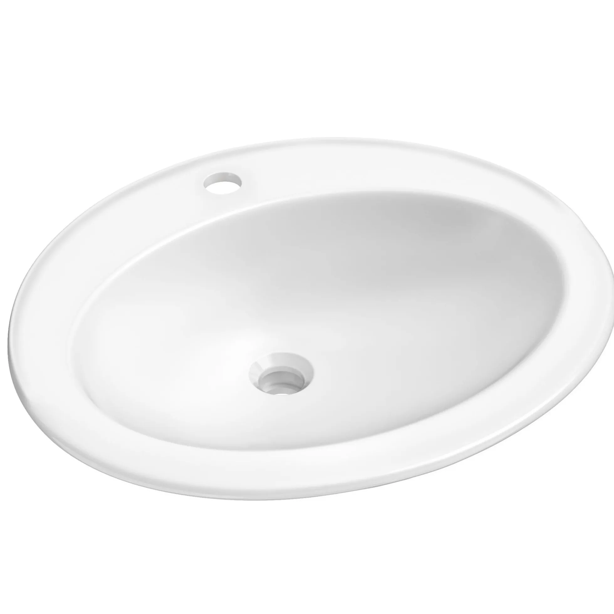 22” Oval Porcelain CeramicSelf-Rimming Drop-InTop MountBathroom Sinkin Whitewith OverflowDrain