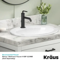 22” Oval Porcelain CeramicSelf-Rimming Drop-InTop MountBathroom Sinkin Whitewith OverflowDrain