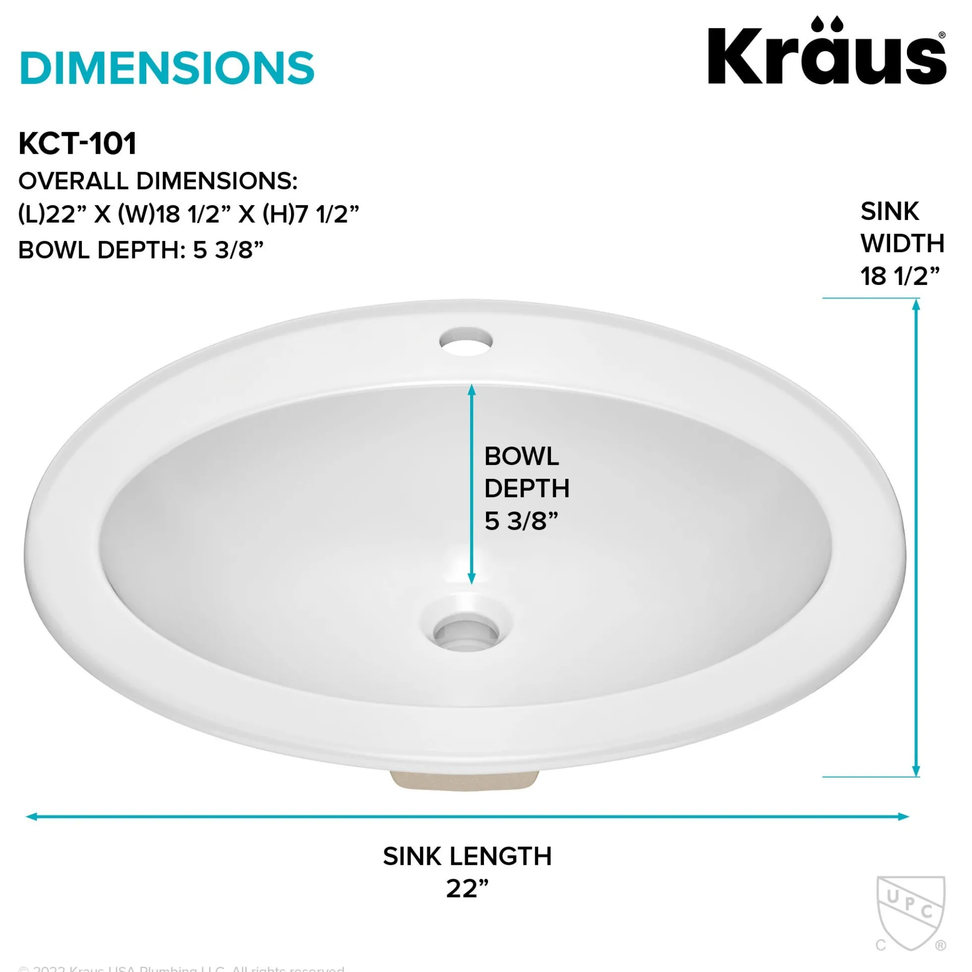 22” Oval Porcelain CeramicSelf-Rimming Drop-InTop MountBathroom Sinkin Whitewith OverflowDrain