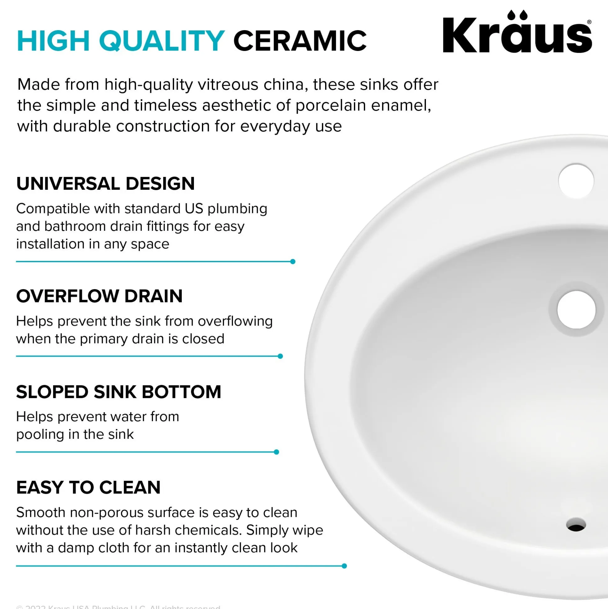 22” Oval Porcelain CeramicSelf-Rimming Drop-InTop MountBathroom Sinkin Whitewith OverflowDrain