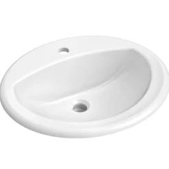 20 1/2” Oval Porcelain CeramicSelf-Rimming Drop-InTop MountBathroom Sinkin Whitewith OverflowDrain