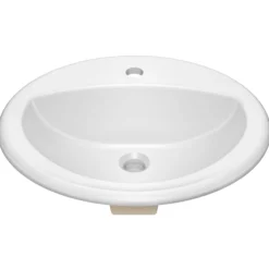 20 1/2” Oval Porcelain CeramicSelf-Rimming Drop-InTop MountBathroom Sinkin Whitewith OverflowDrain