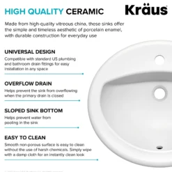 20 1/2” Oval Porcelain CeramicSelf-Rimming Drop-InTop MountBathroom Sinkin Whitewith OverflowDrain