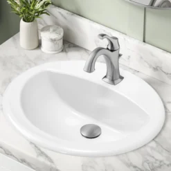 20 1/2” Oval Porcelain CeramicSelf-Rimming Drop-InTop MountBathroom Sinkin Whitewith OverflowDrain