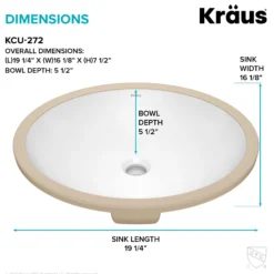 19 1/4"Oval Porcelain CeramicUndermountBathroom Sinkin Whitewith OverflowDrain