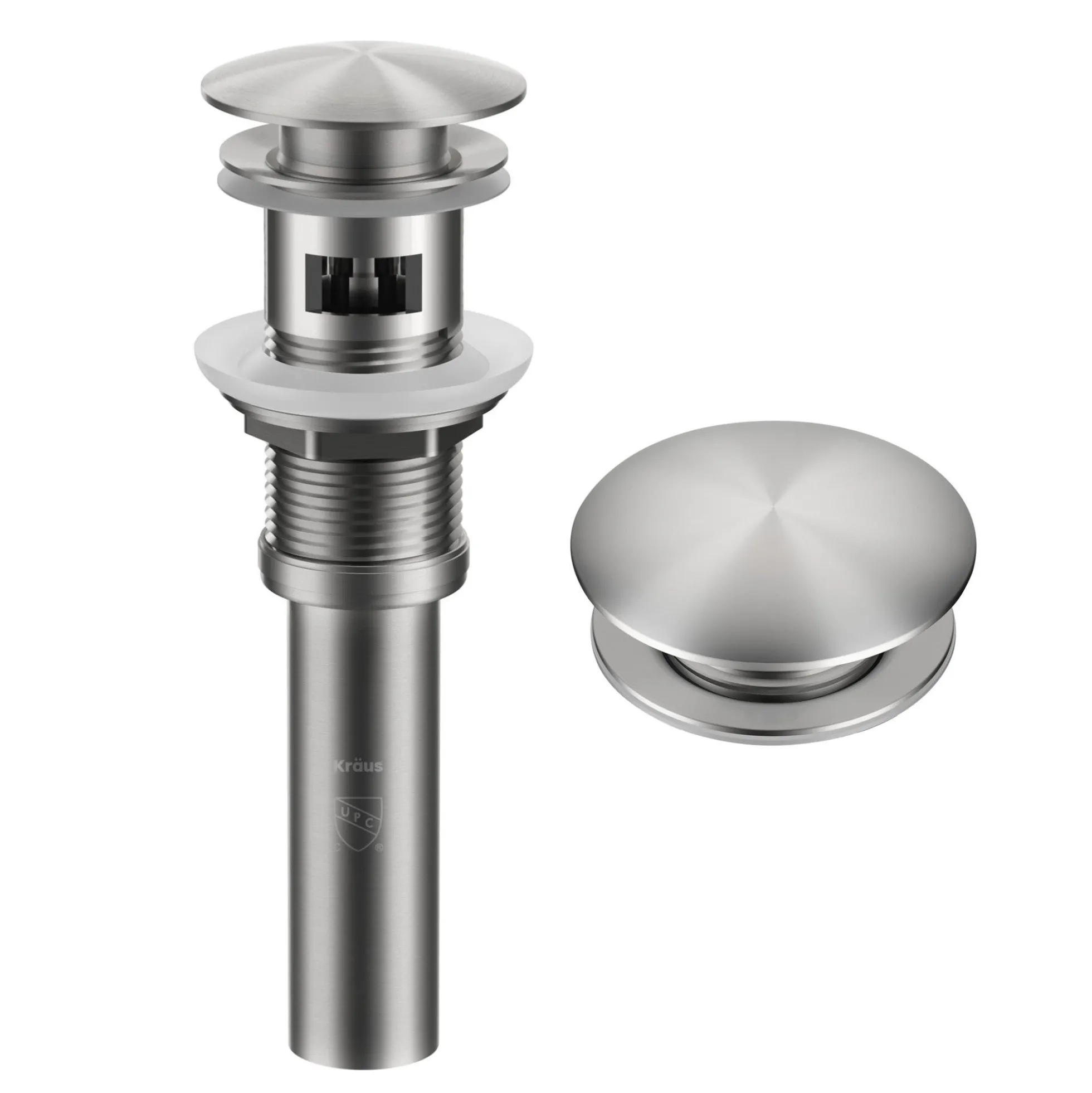 Pop-Up Drain for Bathroom Sink with Overflow in Spot-Free Stainless Steel