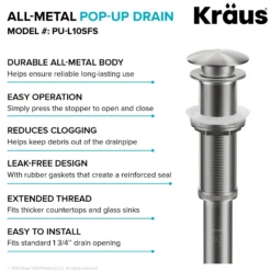 Pop-Up Drain for Bathroom Sink with Extended Threadwithout Overflowin Spot-Free Stainless Steel