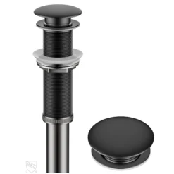 Pop-Up Drain for Bathroom Sink with Extended Threadwithout Overflow in Matte Black