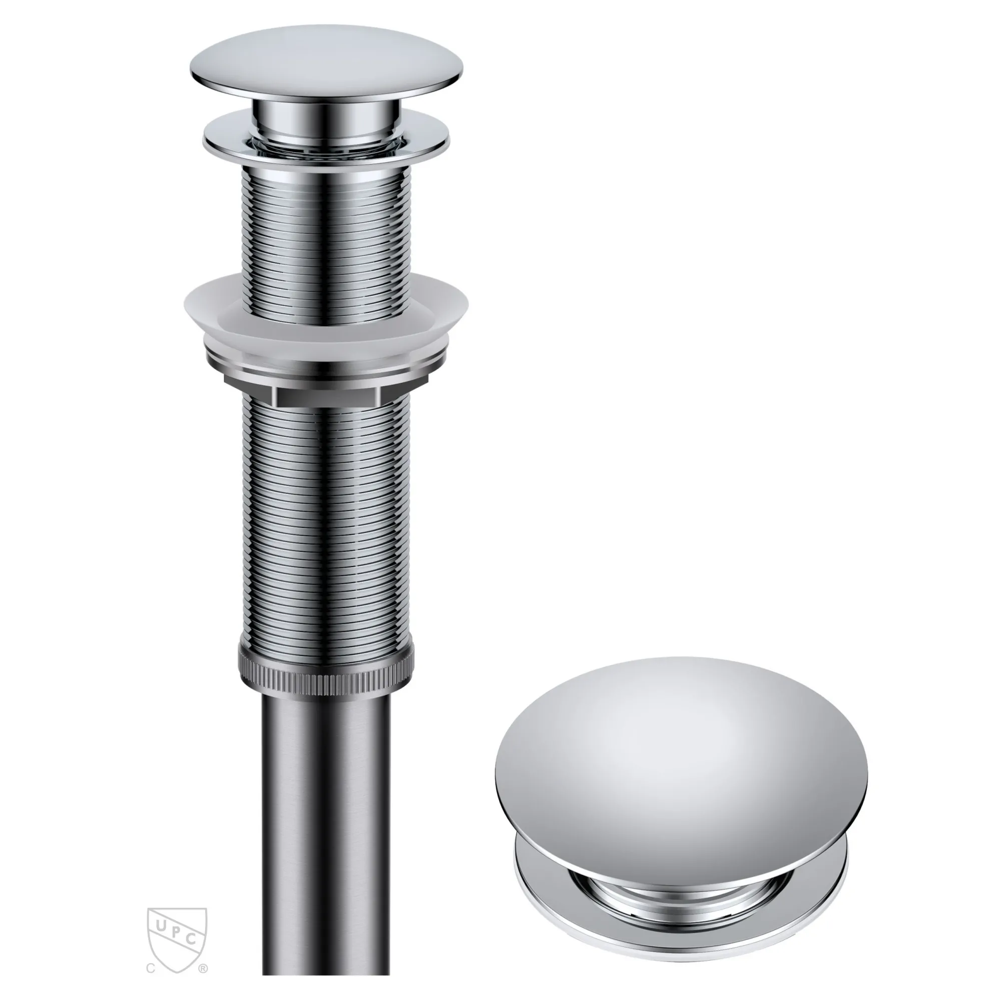 Pop-Up Drain for Bathroom Sink with Extended Threadwithout Overflow in Chrome