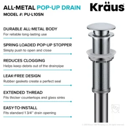Pop-Up Drain for Bathroom Sink with Extended Threadwithout Overflow in Chrome