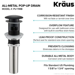 Pop-Up Drain for Bathroom Sink with Overflow in Matte Black