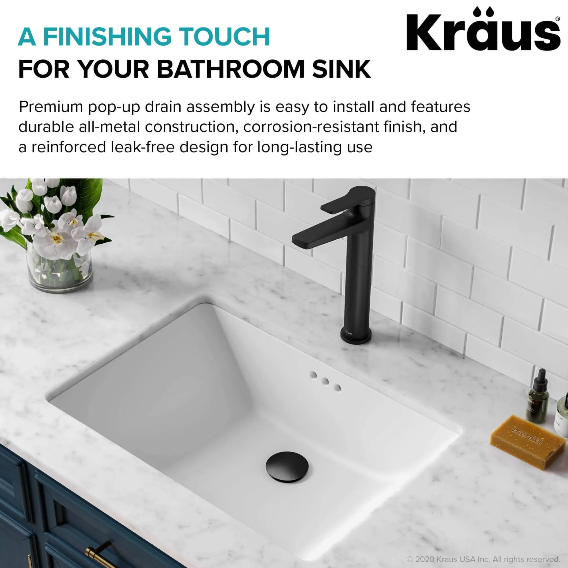 Pop-Up Drain for Bathroom Sink with Overflow in Matte Black