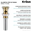 Pop-Up Drain for Bathroom Sink with Overflow in Brushed Gold