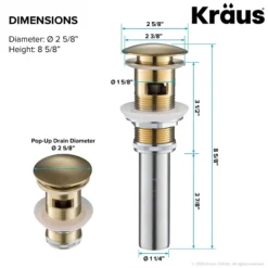 Pop-Up Drain for Bathroom Sink with Overflow in Brushed Gold
