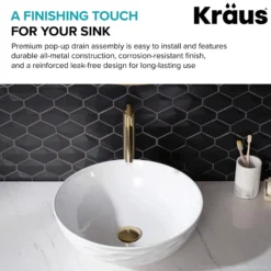 Pop-Up Drain for Bathroom Sinkwithout Overflow in Brushed Gold