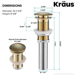 Pop-Up Drain for Bathroom Sinkwithout Overflow in Brushed Gold