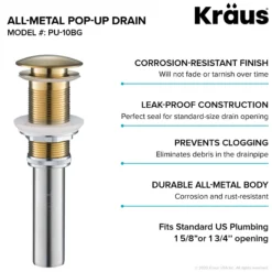 Pop-Up Drain for Bathroom Sinkwithout Overflow in Brushed Gold