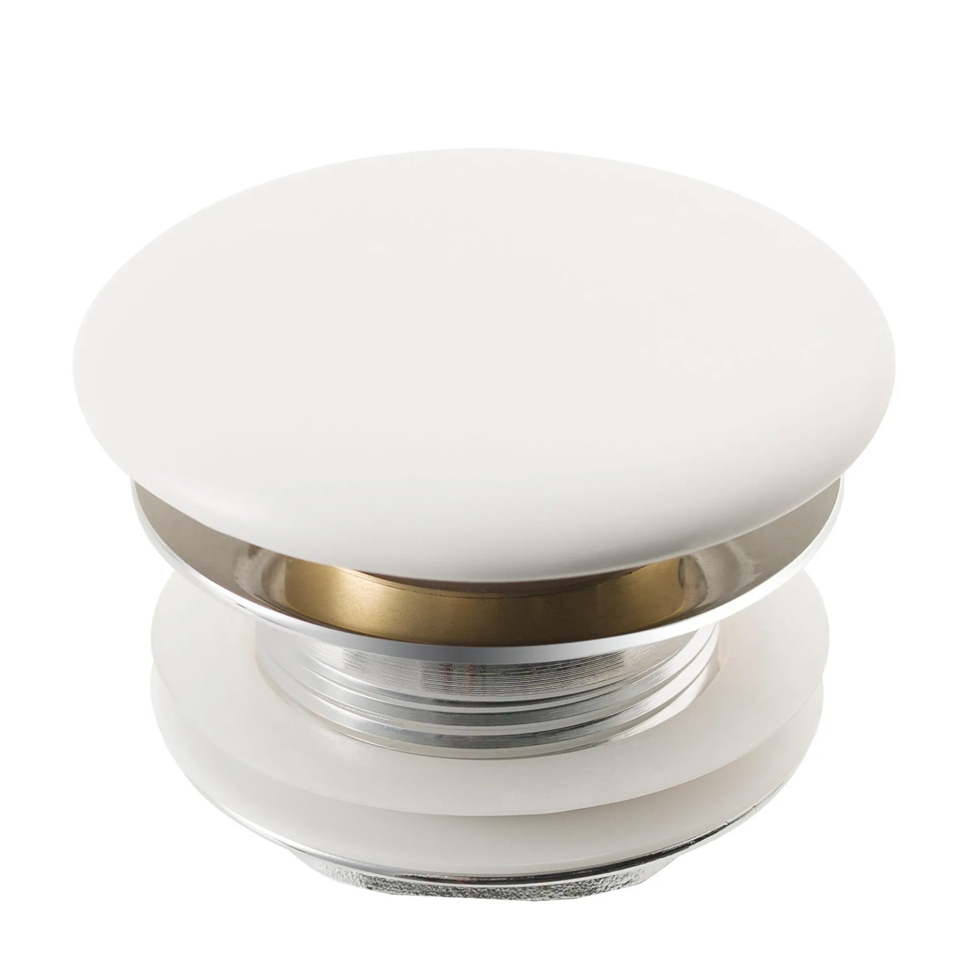 Pop-Up Drain with Porcelain Ceramic Top for Bathroom Sink without Overflow in Gloss White
