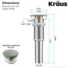 Pop-Up Drain with Porcelain Ceramic Top for Bathroom Sink without Overflow in Gloss Grey