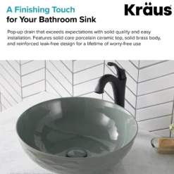 Pop-Up Drain with Porcelain Ceramic Top for Bathroom Sink without Overflow in Gloss Grey