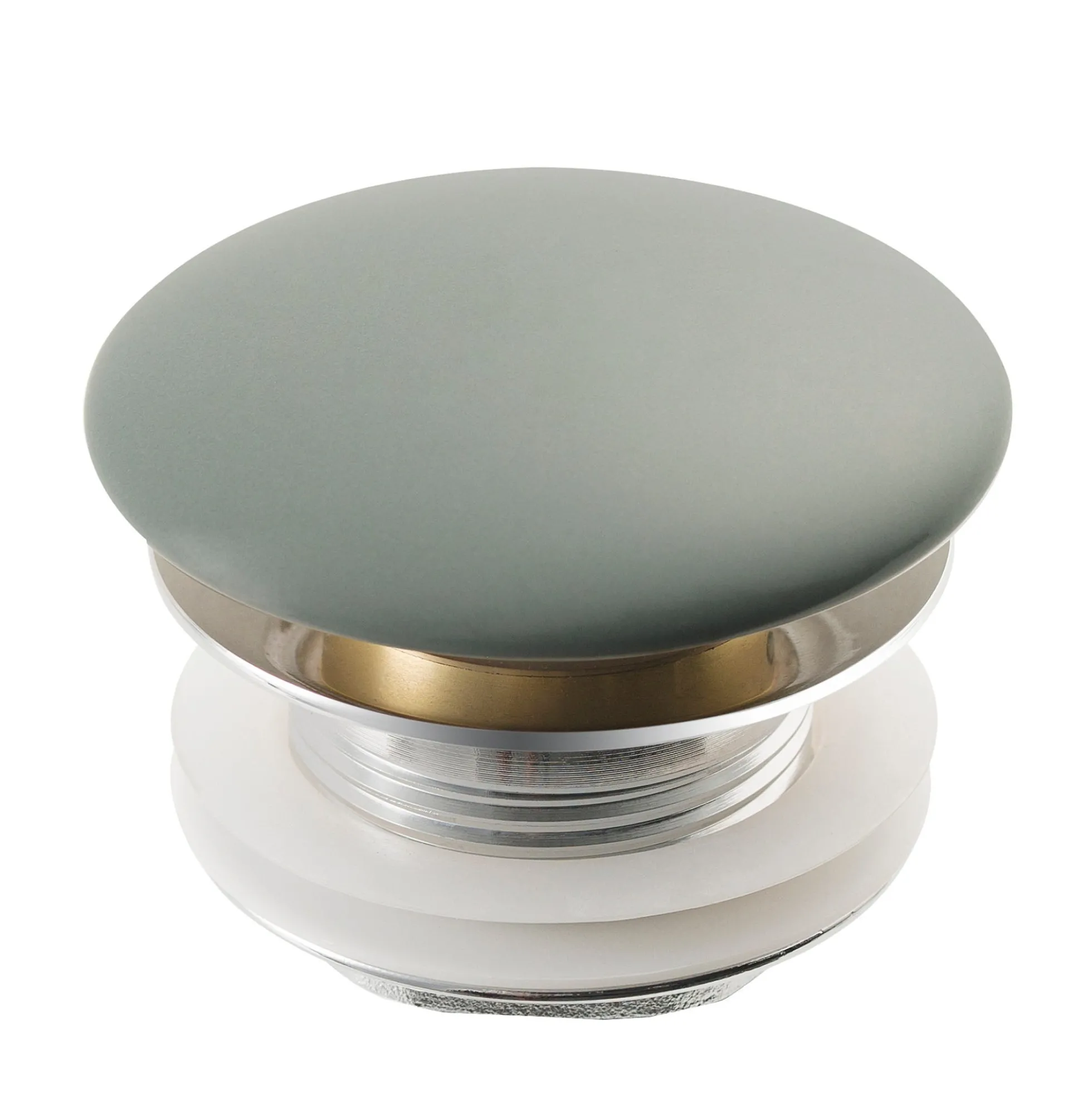 Pop-Up Drain with Porcelain Ceramic Top for Bathroom Sink without Overflow in Gloss Grey