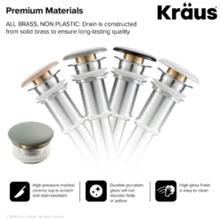 Pop-Up Drain with Porcelain Ceramic Top for Bathroom Sink without Overflow in Gloss Grey