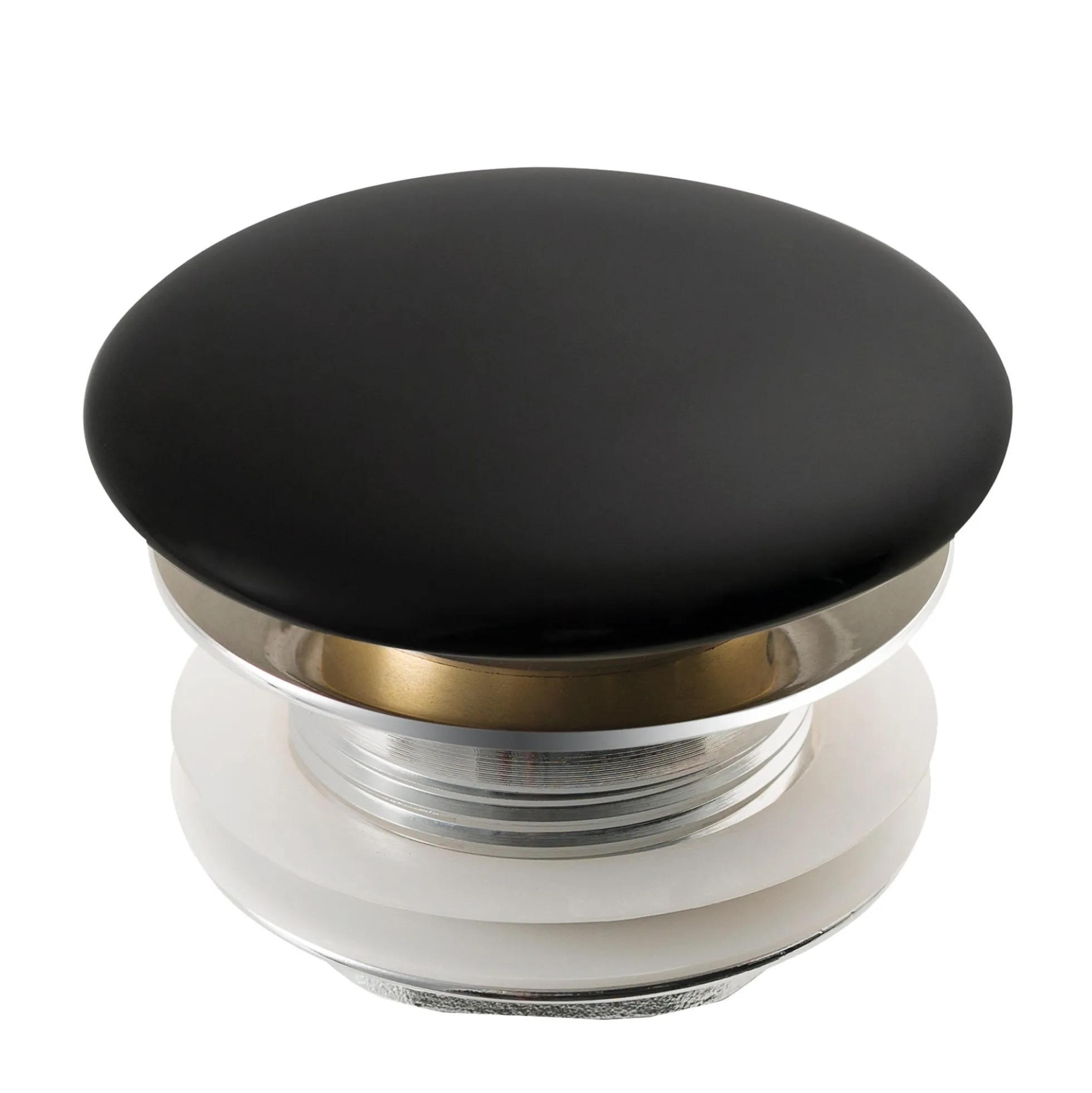 Pop-Up Drain with Porcelain Ceramic Top for Bathroom Sink without Overflow in Gloss Black