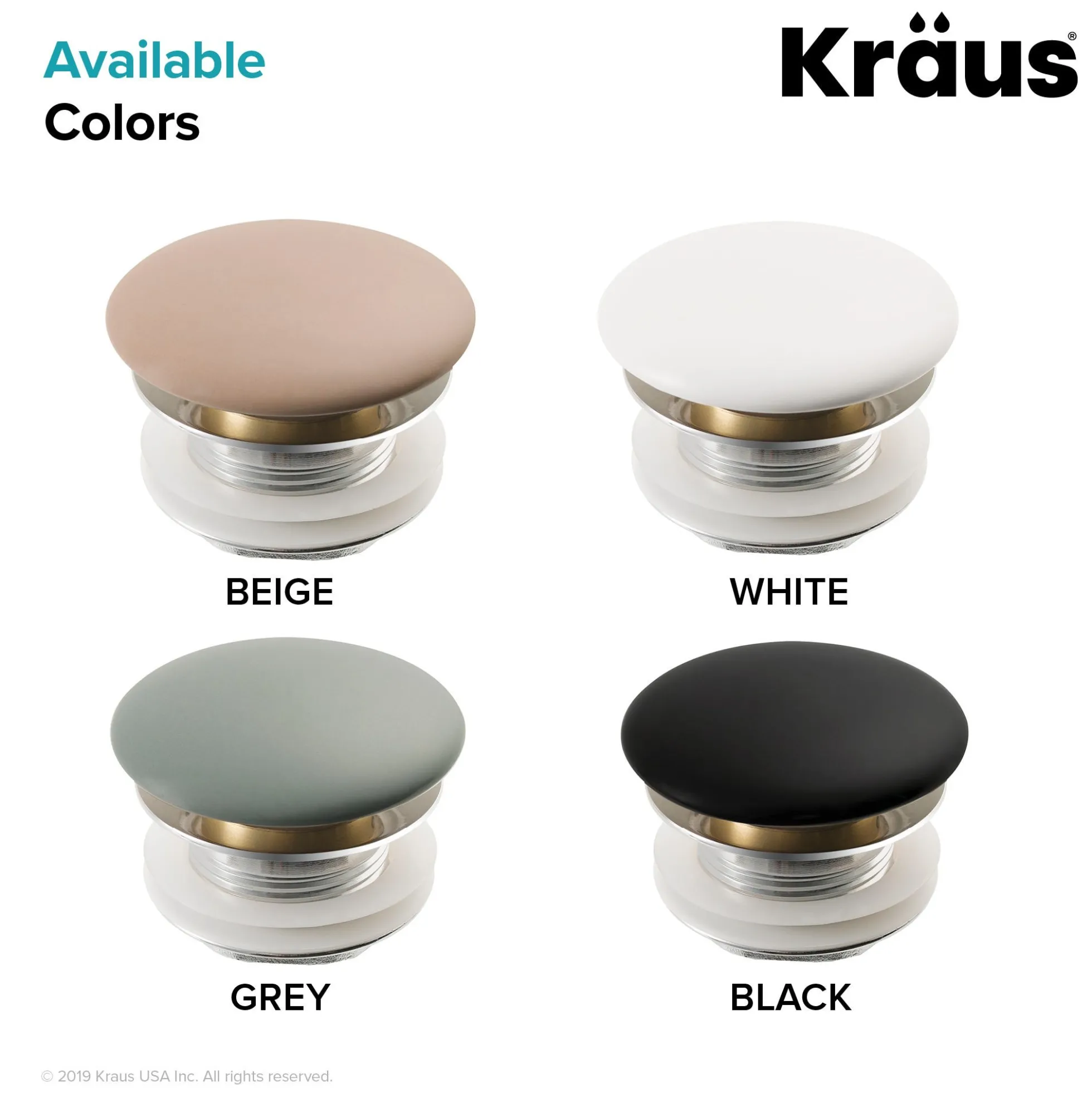 Pop-Up Drain with Porcelain Ceramic Top for Bathroom Sink without Overflow in Gloss Black