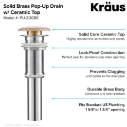 Pop-Up Drain with Porcelain Ceramic Top for Bathroom Sink without Overflow in Gloss Beige