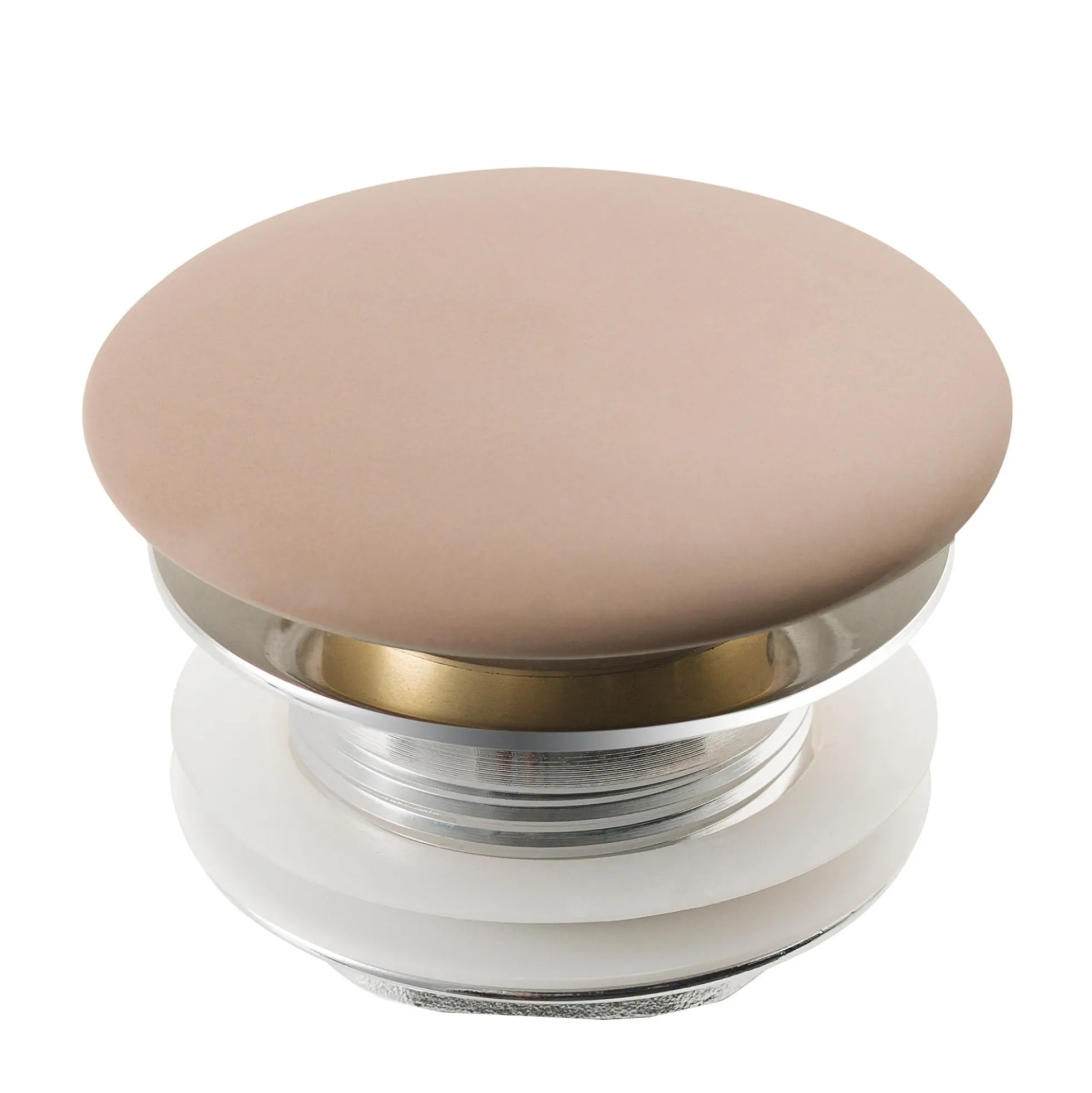 Pop-Up Drain with Porcelain Ceramic Top for Bathroom Sink without Overflow in Gloss Beige