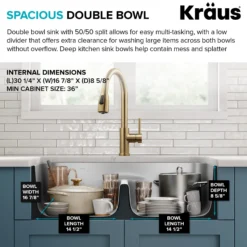 Premier 32” Undermount 50/50 Double Bowl with Low Divider 18-Gauge Stainless Steel Kitchen Sink with WasteGuard™ Continuous Feed Garbage Disposal