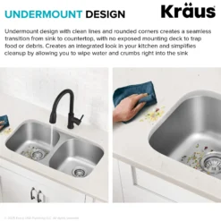 Premier 32” Undermount 50/50 Double Bowl 18-Gauge Stainless Steel Kitchen Sink