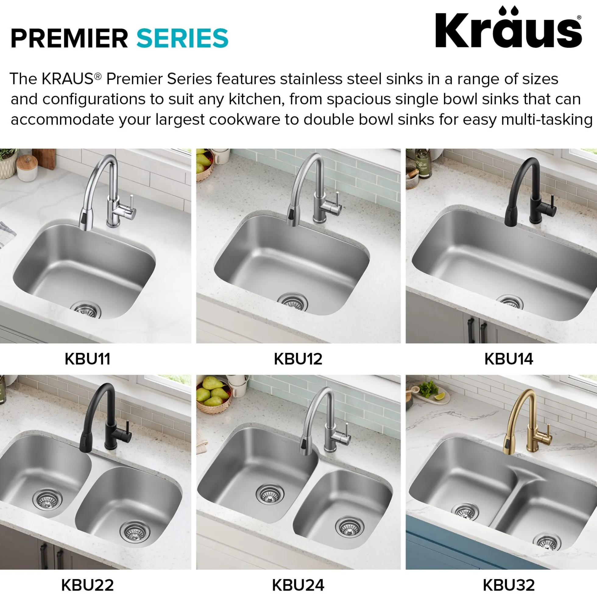 Premier 32” Undermount 50/50 Double Bowl 18-Gauge Stainless Steel Kitchen Sink