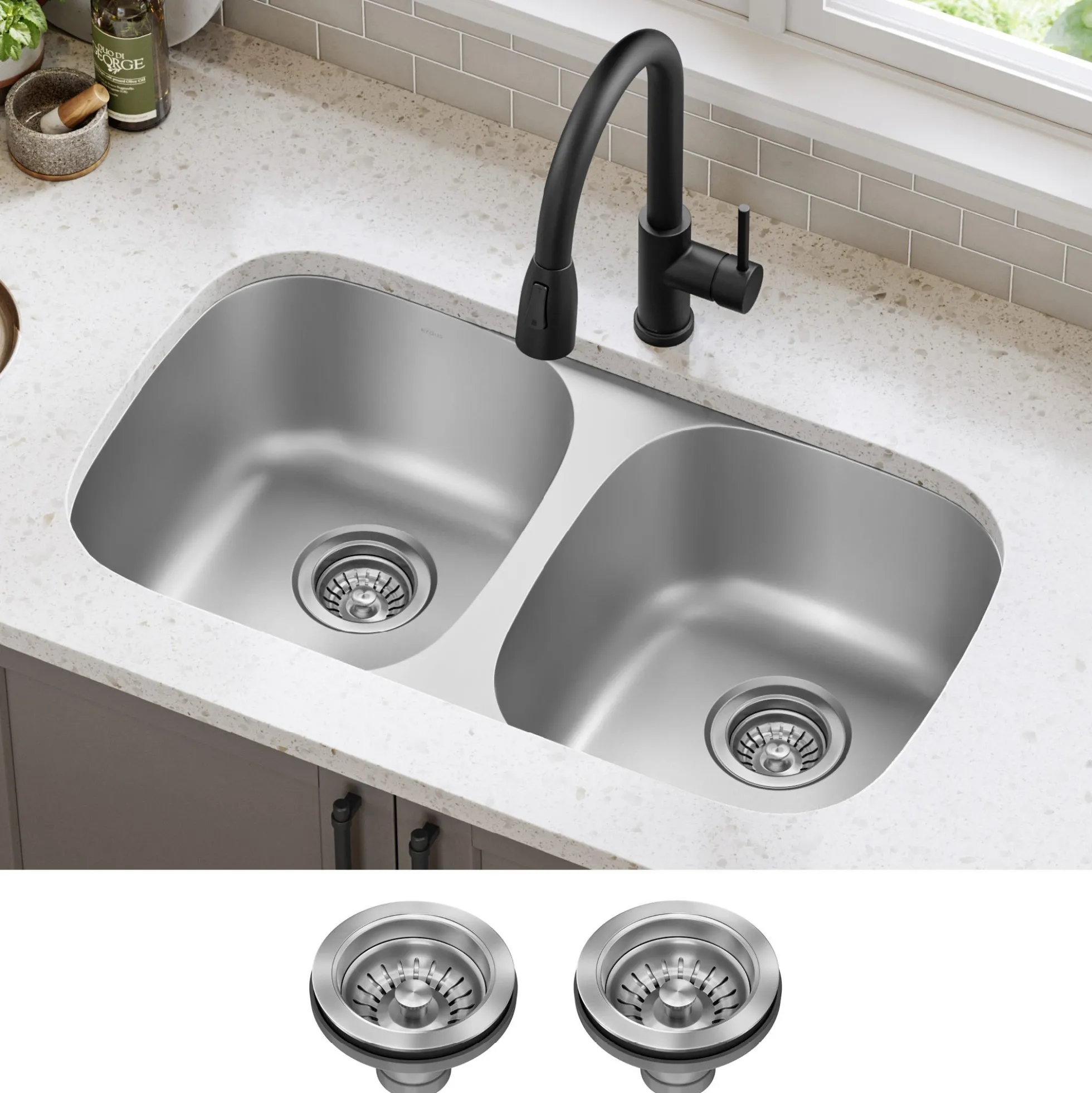 Premier 32” Undermount 50/50 Double Bowl 18-Gauge Stainless Steel Kitchen Sink