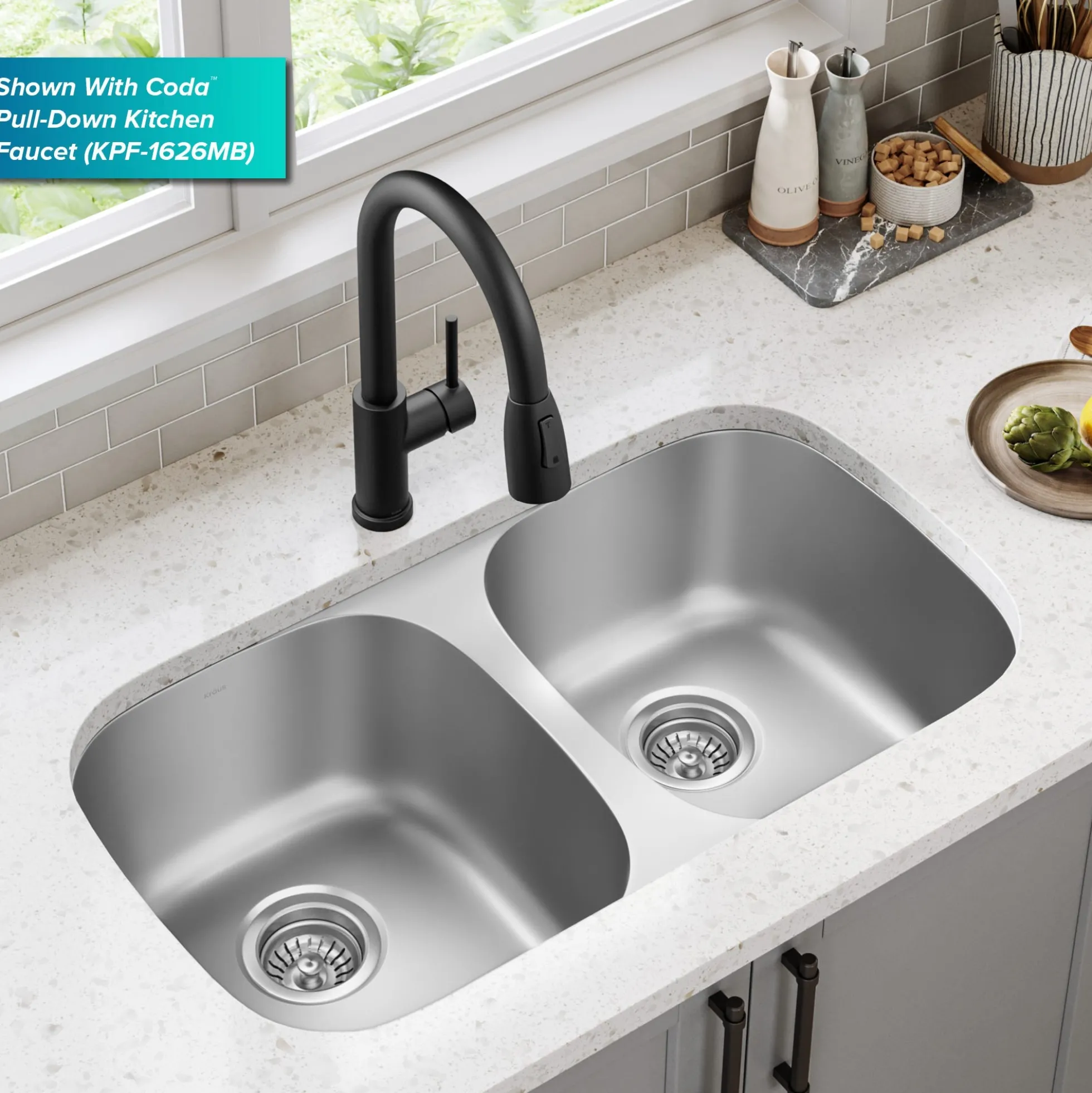 Premier 32” Undermount 50/50 Double Bowl 18-Gauge Stainless Steel Kitchen Sink