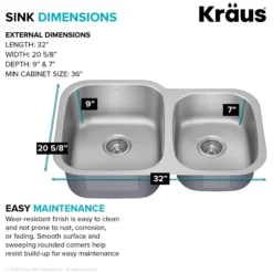 Premier 32” Undermount 60/40 Double Bowl 18-Gauge Stainless Steel Kitchen Sink