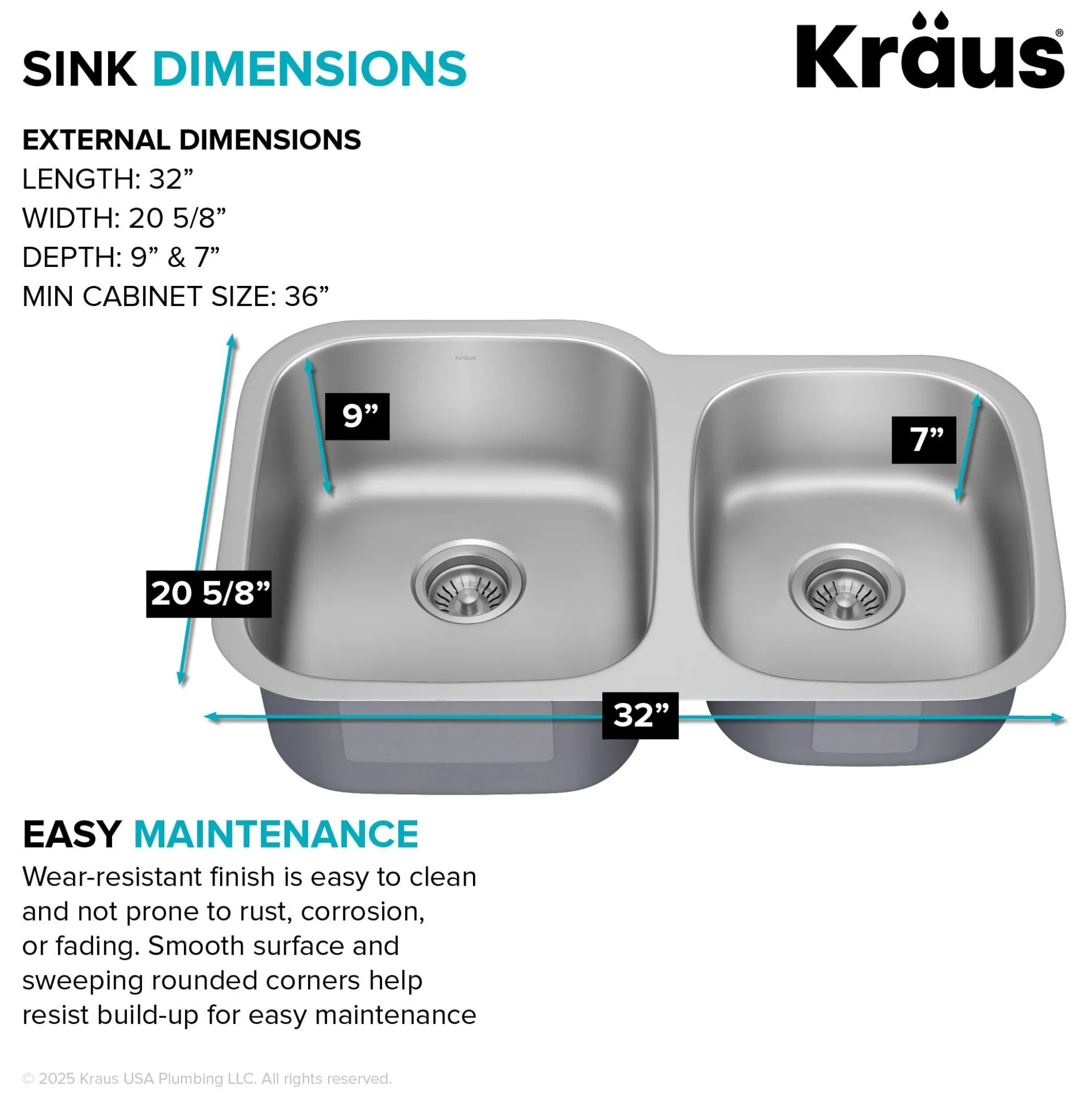 Premier 32” Undermount 60/40 Double Bowl 18-Gauge Stainless Steel Kitchen Sink