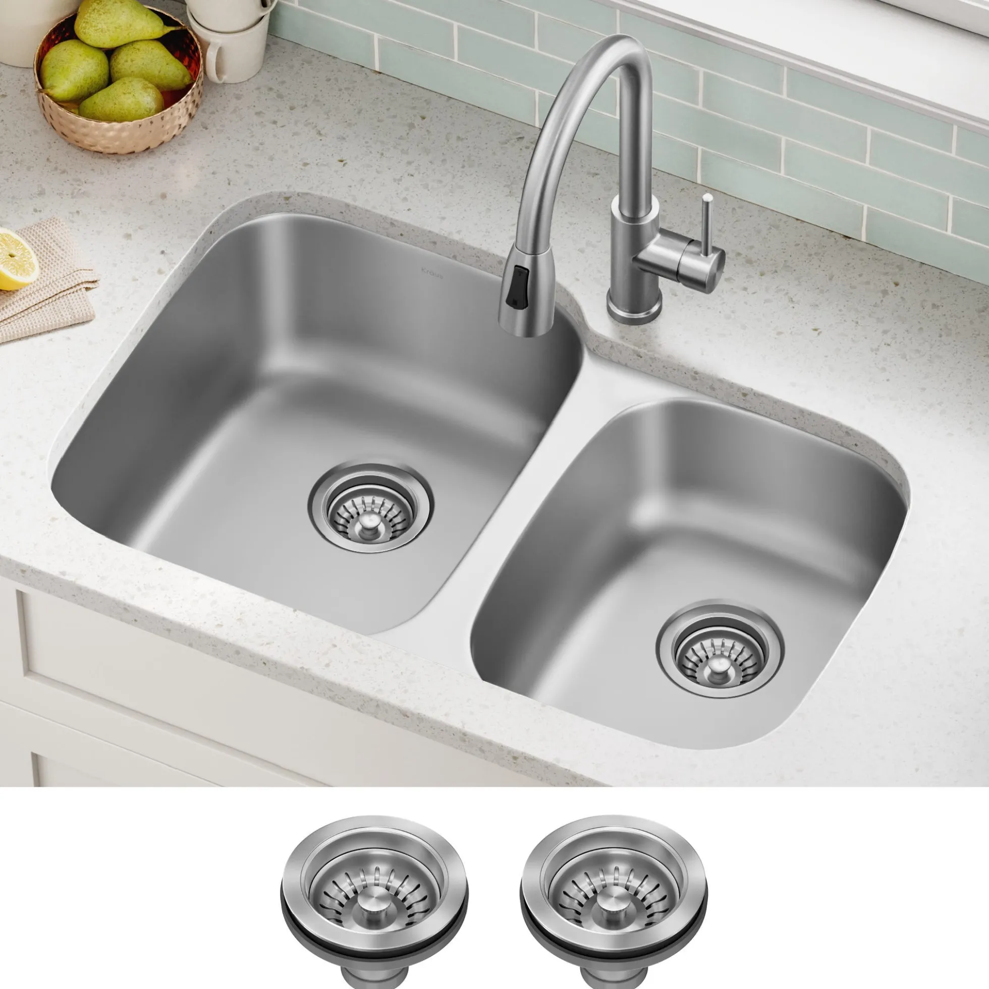 Premier 32” Undermount 60/40 Double Bowl 18-Gauge Stainless Steel Kitchen Sink