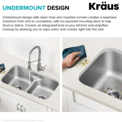Premier 32” Undermount 60/40 Double Bowl 18-Gauge Stainless Steel Kitchen Sink
