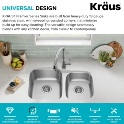 Premier 32” Undermount 60/40 Double Bowl 18-Gauge Stainless Steel Kitchen Sink