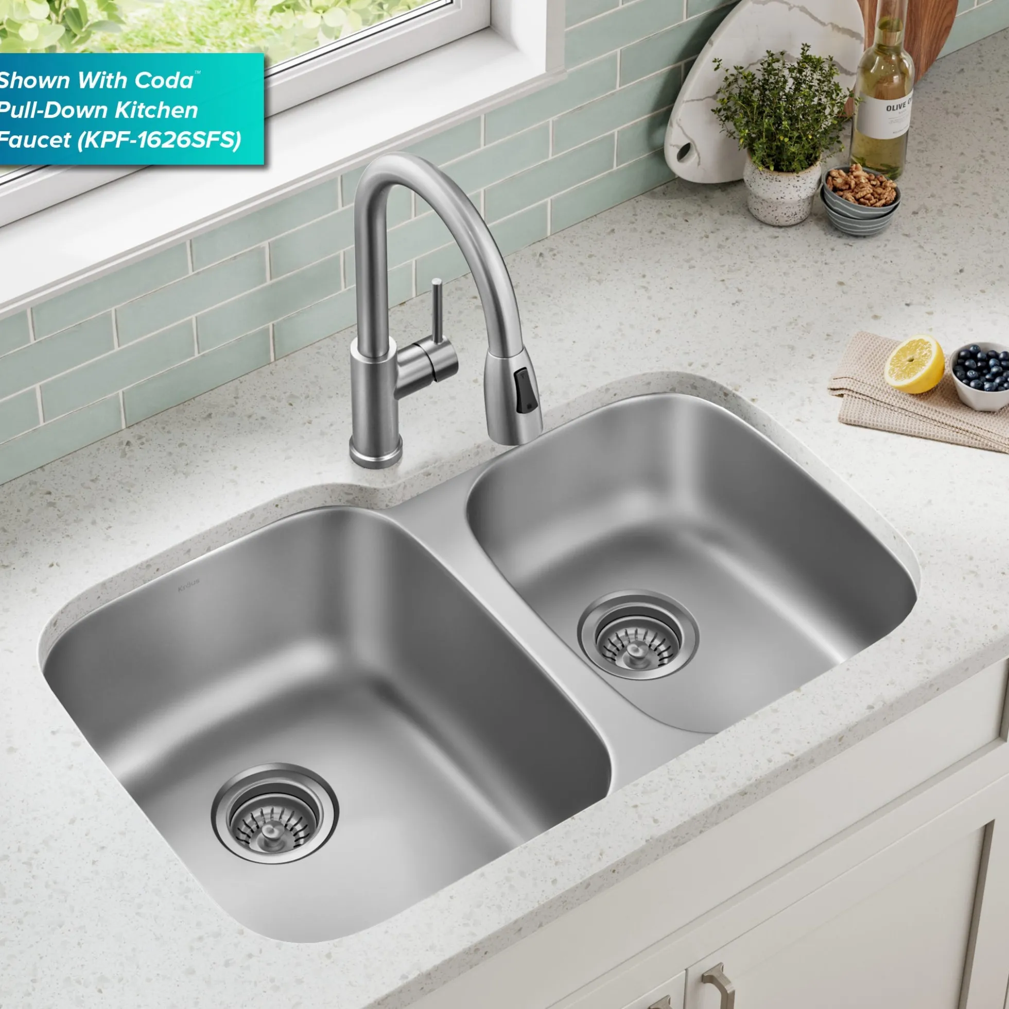 Premier 32” Undermount 60/40 Double Bowl 18-Gauge Stainless Steel Kitchen Sink