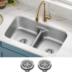 Premier 32” Undermount 50/50 Double Bowl with Low Divider 18-Gauge Stainless Steel Kitchen Sink