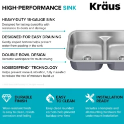 Premier 32” Undermount 50/50 Double Bowl with Low Divider 18-Gauge Stainless Steel Kitchen Sink