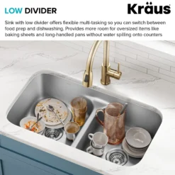 Premier 32” Undermount 50/50 Double Bowl with Low Divider 18-Gauge Stainless Steel Kitchen Sink