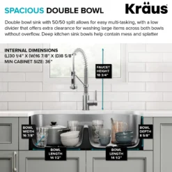 Premier 32” Undermount 50/50 Double Bowl 18-Gauge Stainless Steel Kitchen Sink and Commercial Style Pull Down Faucet in Spot-Free Stainless Steel