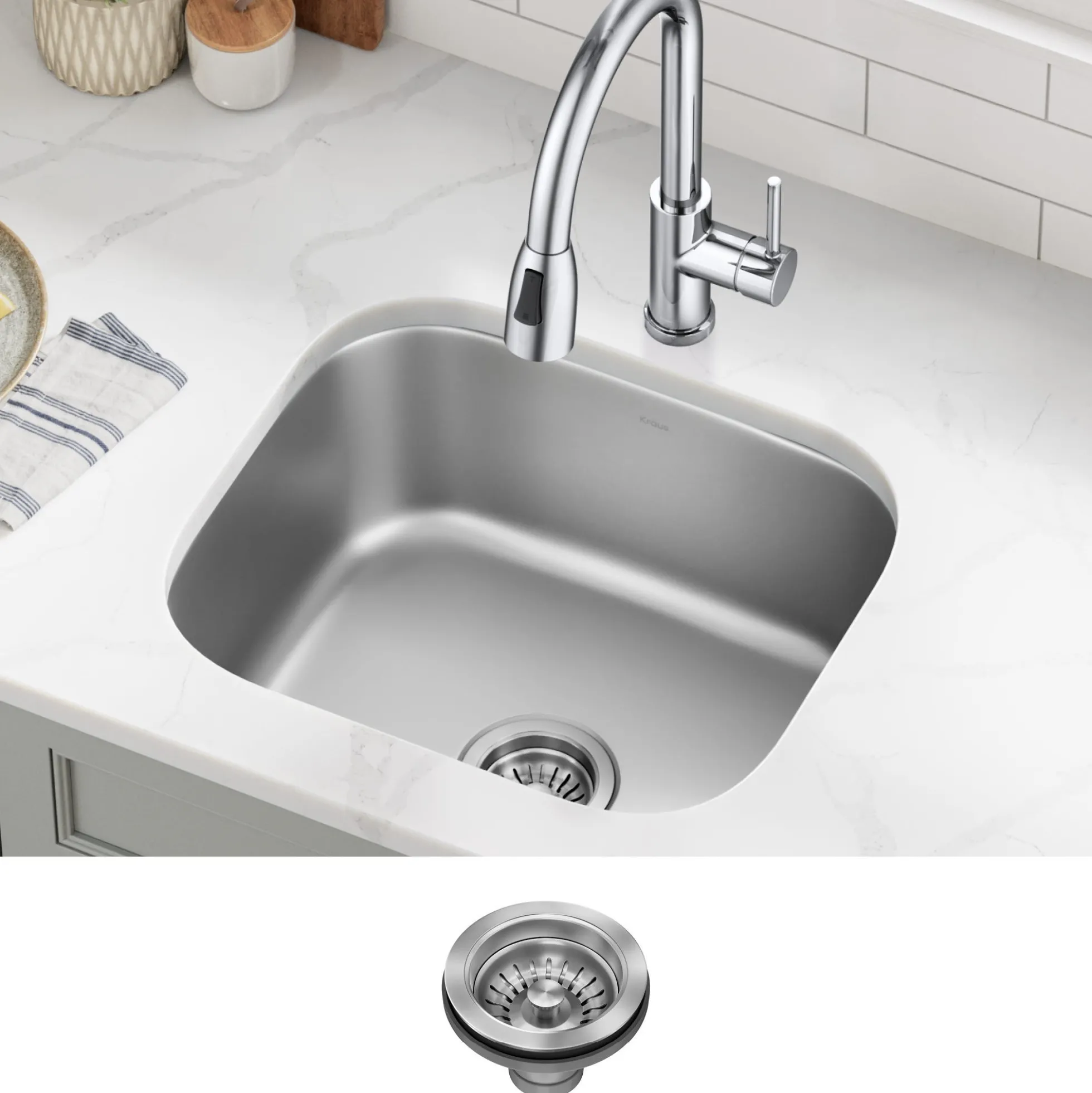 Premier 20” Undermount Single Bowl 18-Gauge Stainless Steel Kitchen Sink