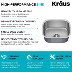 Premier 20” Undermount Single Bowl 18-Gauge Stainless Steel Kitchen Sink