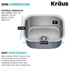 Premier 20” Undermount Single Bowl 18-Gauge Stainless Steel Kitchen Sink